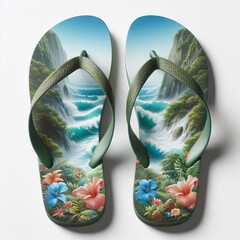 a pair of sandal flip flop shoes
 - obrazy, fototapety, plakaty