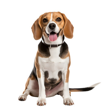 Beagle dog sitting full body, looking happy, Isolated on Transparent Background, PNG