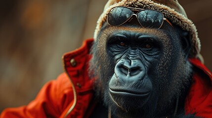Gorilla in cap and clothes