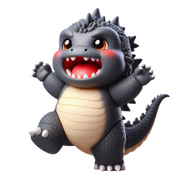 Cute godzilla baby in three dimensional style, isolated background