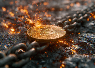 A process of Bitcoin halving. Cryptocurrency concept image