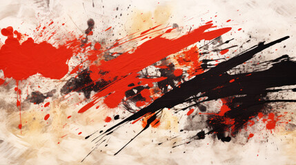 Abstract vintage Japanese background, gold black red paint splashes