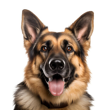 Portrait of a happy German Shepherd dog in close up, Isolated on Transparent Background, PNG