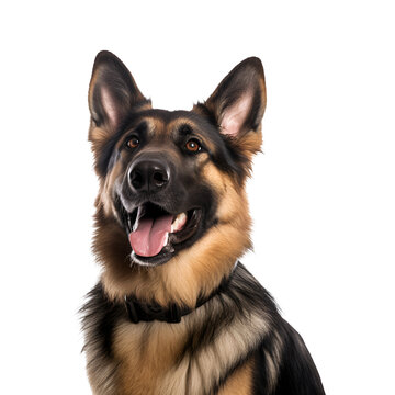 German Shepherd dog: A close up portrait of happiness, Isolated on Transparent Background, PNG