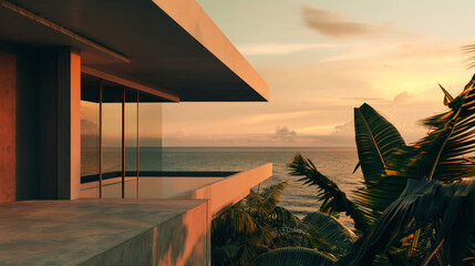 Sunset over the sea, house