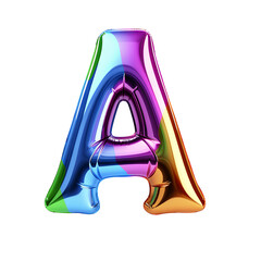Rainbow metallic Alphabet A balloon Realistic 3D on white background. Generative AI - 752517329