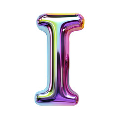 Rainbow metallic Alphabet I balloon Realistic 3D on white background. Generative AI