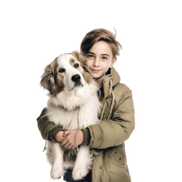Happy boy with a beautiful dog png. Dog Png