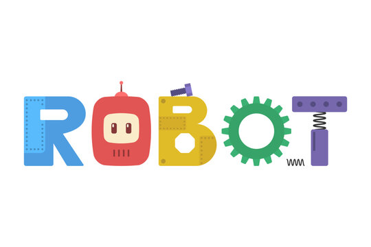 Robot word. Lettering, text. Colored horizontal inscription. Vector simple flat graphic illustration. Isolated object on a white background. Isolate.