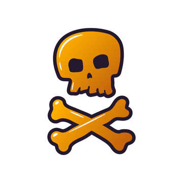 Skull and crossbones icon. Colored silhouette. Front view. Vector simple flat graphic hand drawn illustration. Isolated object on a white background. Isolate.