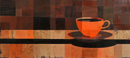 Artistic Brew, Cubist Coffee Cup on Striped Wall