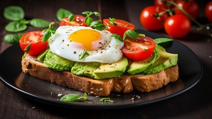 Delicious avocado toast with eggs and tomatoes, a perfect breakfast recipe