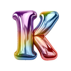 Rainbow metallic Alphabet K balloon Realistic 3D on white background. Generative AI