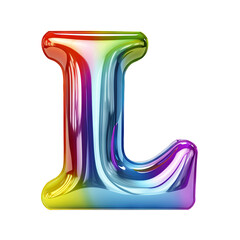 Rainbow metallic Alphabet L balloon Realistic 3D on white background. Generative AI - 752518310