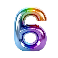 Rainbow metallic number 6 balloon Realistic 3D on white background. Generative AI
