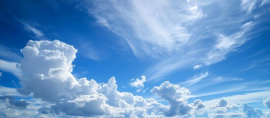 Majestic large fluffy cloud formation in vibrant blue sky background - Powered by Adobe