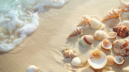Fototapeta na wymiar Sea abstract background vacation shells sand beach