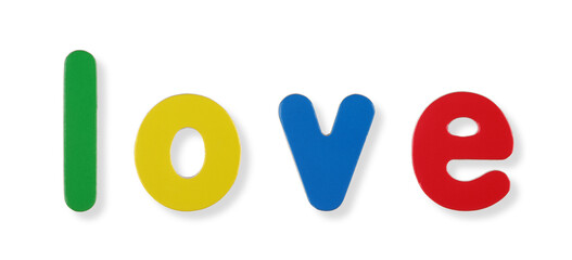 love word in coloured magnetic letters