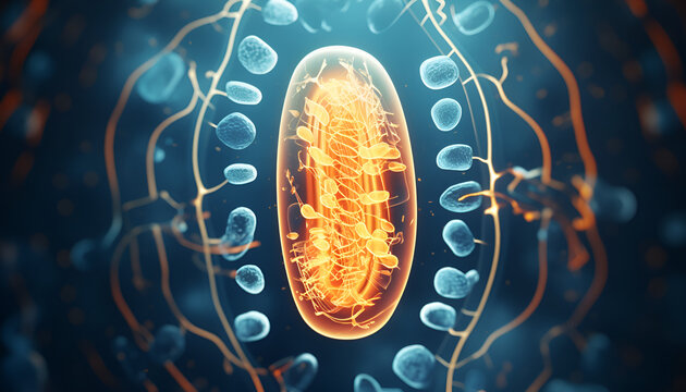 Mitochondria the powerhouse of the cell. Advanced biotechnology concept .dark colorful background