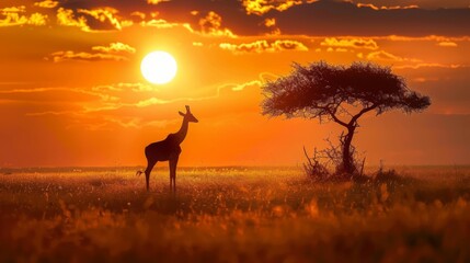 Fototapeta na wymiar Beautiful Sunrise with animals in the safari