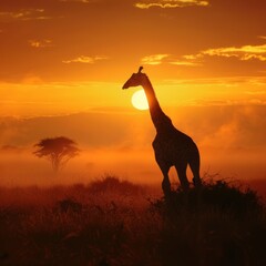 Beautiful Sunrise with animals in the safari