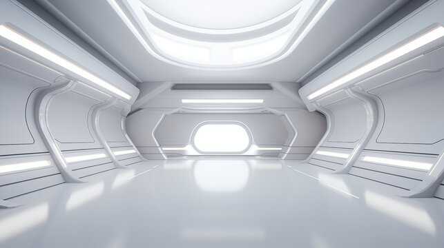 Futuristic showroom, spaceship interior