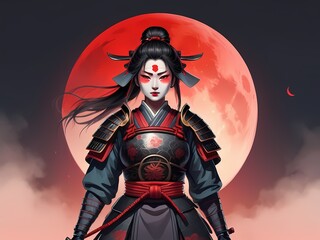 vector art of a female samurai knight