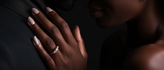 partial view of african american man and woman holding hands, closeup. Perfect for jewelry store advertisements or engagement-related content with Copy Space.