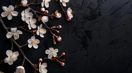 Black background with natural floral elements, beautiful background as a wallpaper for text and presentations