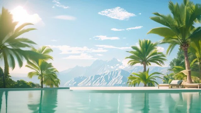 horizontal summer landscape with sea palm swimming pool