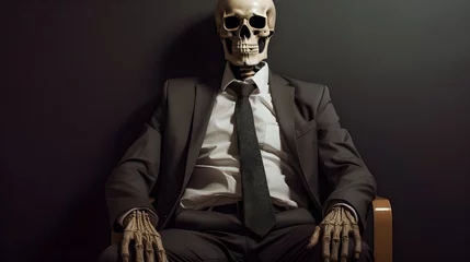 Foto op Canvas A skeleton in a business suit, symbolizing the emptiness of striving in life's corporate pursuit © Stacy