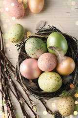 Easter card. Easter background with nest and eggs - 752522519