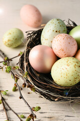 Easter card. Easter background with nest and eggs - 752522550