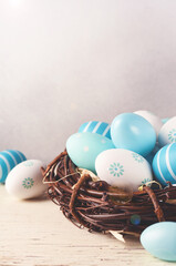 Easter background with blue eggs. Easter card - 752522745