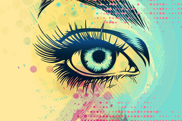Pop art - Close up of an eye with long eyelashes, staring into you