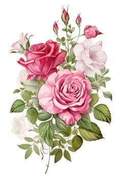 Gorgeous Pink roses compositions. Watercolor illustrations isolated on white background