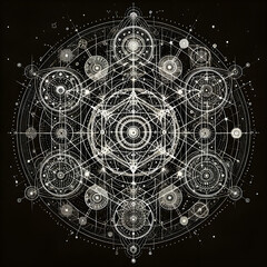 A complex and intricate pattern of sacred geometry.