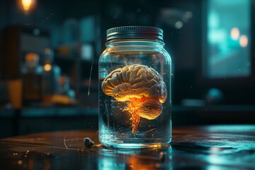 AI brain in a jar - obrazy, fototapety, plakaty