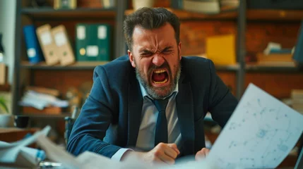 Fotobehang Businessman angry and shouting while working in the office. Business concept © Олег Фадеев