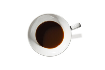 top view of a coffee cup full of black coffee isolated over white background with space for text, generated with generative AI technology