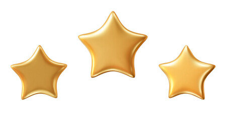 3D three gold stars. Stock vector illustration on white isolated background.