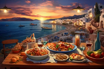 Tuinposter Tasty and authentic greek food © Kokhanchikov