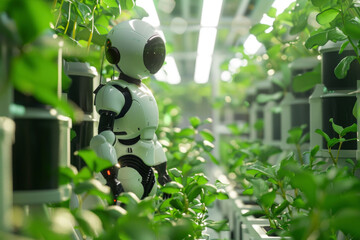 robotic vegetables in a space with industrial robots