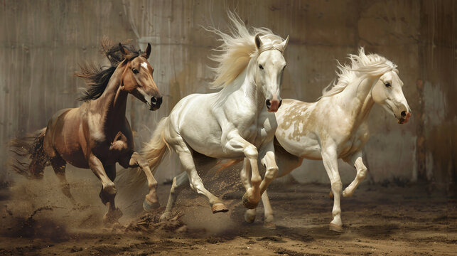Unusual fairytale running horses in a dynamo