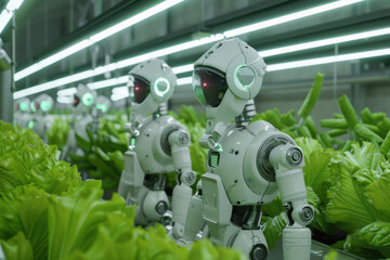 robotic vegetables in a space with industrial robots
