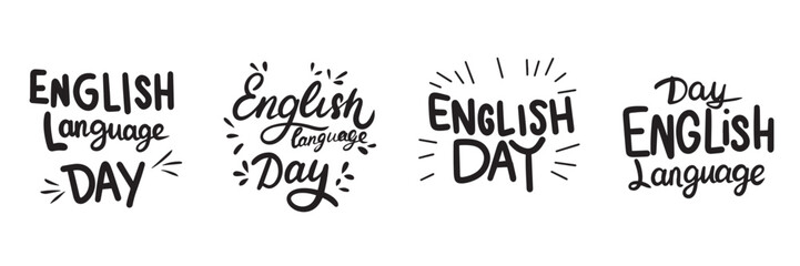Collection English Language Day text banner handwriting in black color. Hand drawn vector art