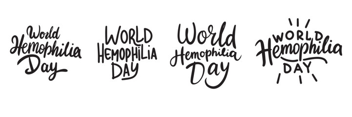 Collection World Hemophilia Day text banner handwriting in black color. Hand drawn vector art