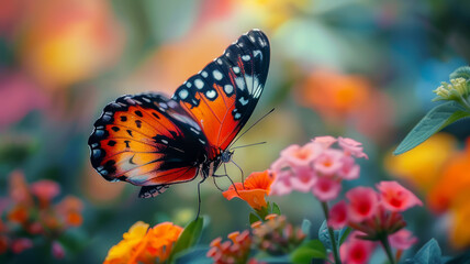 A butterfly on flowers.