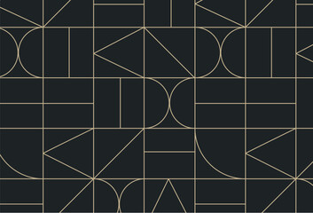 Art deco seamless geometrical vintage pattern drawing on black background. - 752529318
