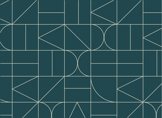 Art deco seamless geometrical vintage pattern drawing on green background. - 752529945